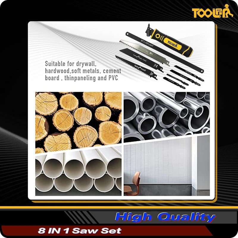 TOOLAN 8-In-1 Multi Blades Hand Saw, Drywall Cutter. Hacksaw. Long Blade Hand Saw, Jab Saw, For Cutting Drywall, Sheetrock, Wood, Metel, Plastic, Plywood. Blade Quick Change Mechanism. - Image 5